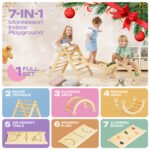 a group of kids playing with an 7-in1 wooden pikler triangle set